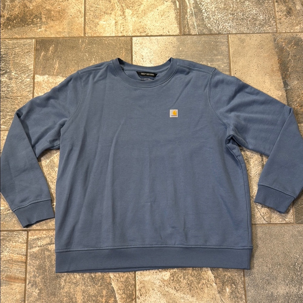 Carhartt Blue Crewneck Sweater with Ribbed Cuffs